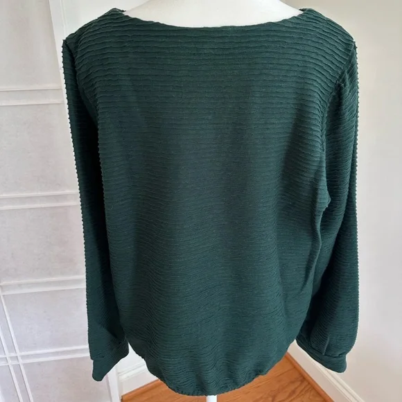 XL Madewell Ottoman Jacquard Textured Balloon Sleeve Top in Pine Green - Picture 3 of 4